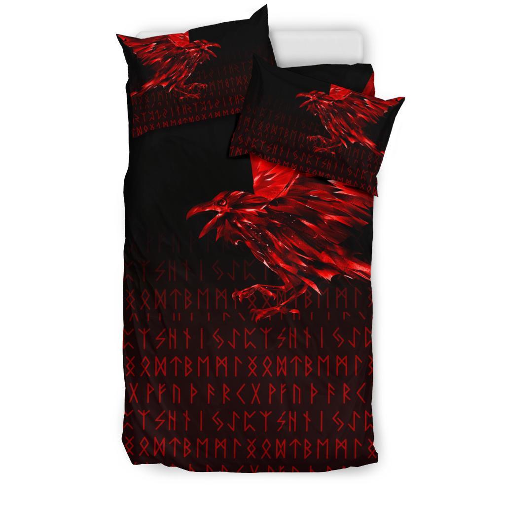 Viking Bedding Set The Raven Of Odin Rune Red