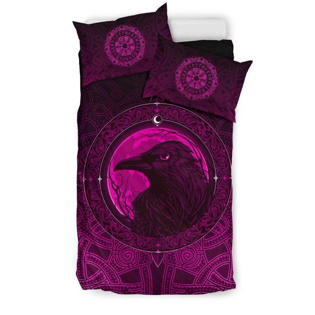 Viking Bedding Set Ethnic Odin Raven Pink