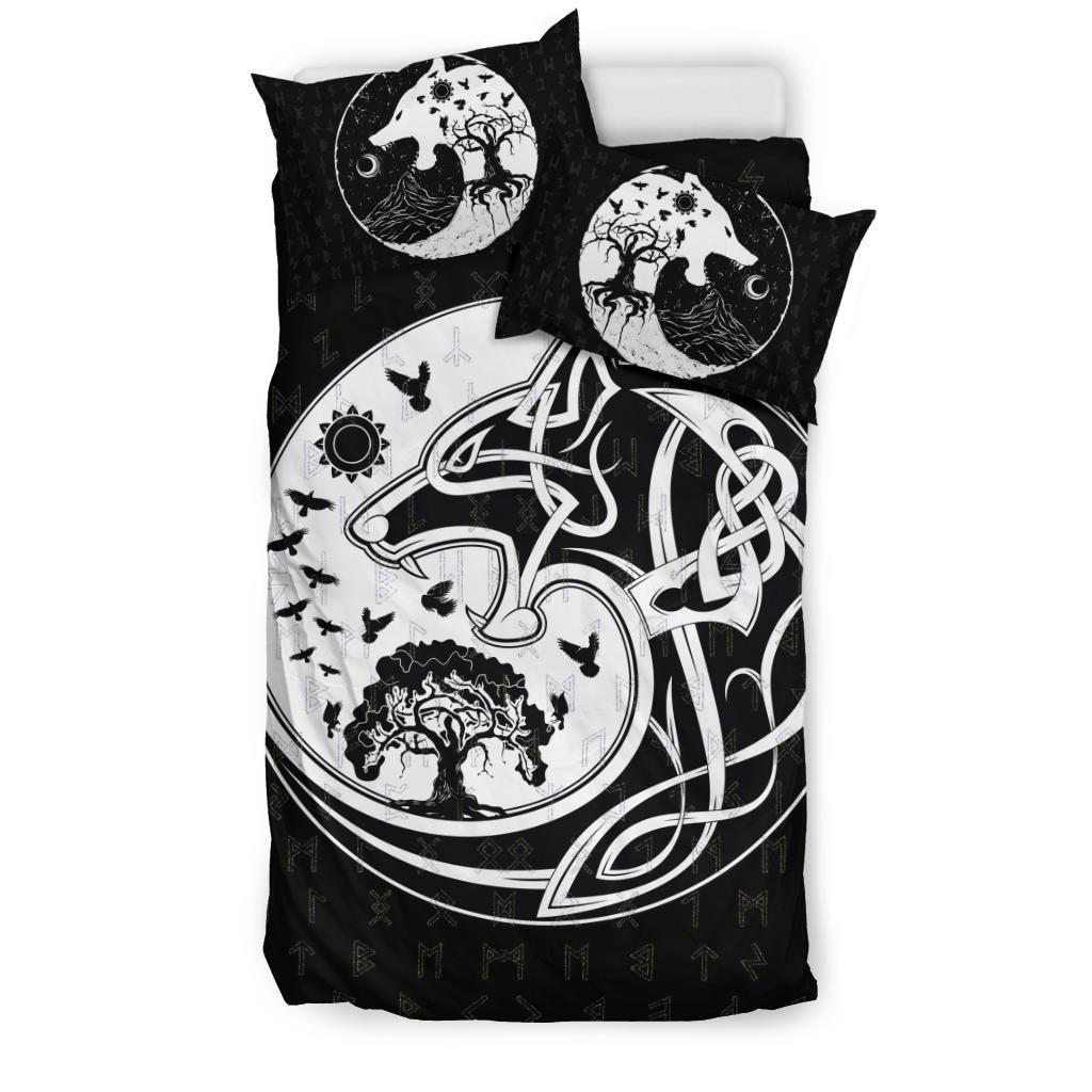 Viking Bedding Set Skoll And Hati Rune Tattoo