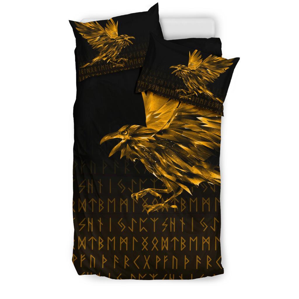 Viking Bedding Set The Raven Of Odin Rune Gold