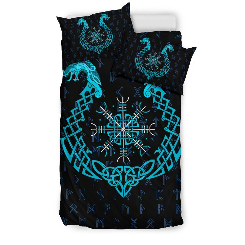 Viking Bedding Set Aegishjalmur Helm Of Awe Blue Edition