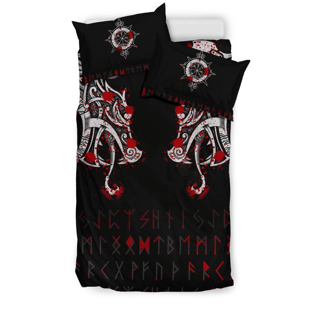 Viking Bedding Set Double Dragon Tattoo And Vegvisir Blood