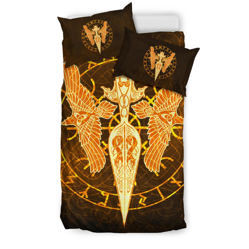 Viking Bedding Set Gold Spear Of The God Odin Gungnir And Two Gold Ravens