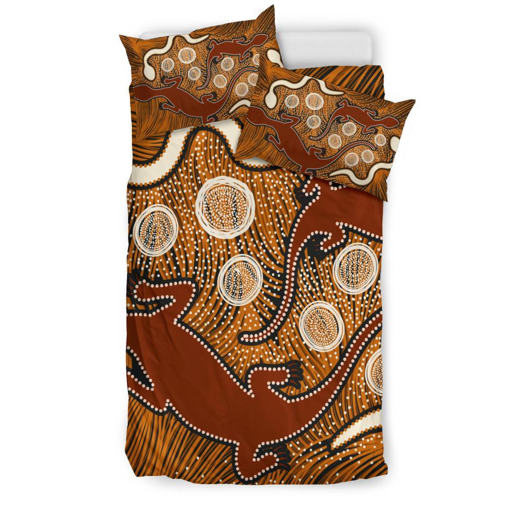 Aboriginal Bedding Set - Indigenous Brown Lizard and White Snake