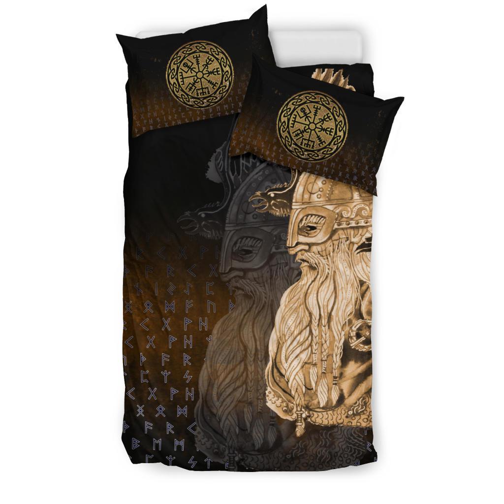 Viking Bedding Set Odin Raven Viking Gold