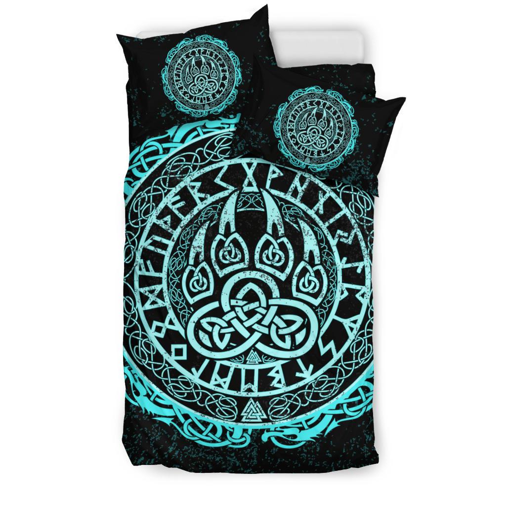 Viking Bedding Set Viking Bear Claws Cyan Tattoo