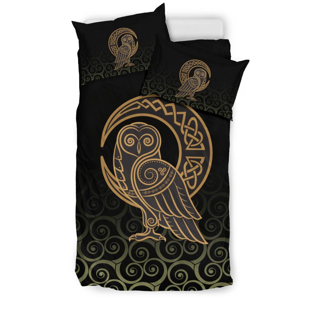 Viking Bedding Set Owl Celtic On Triskels Background