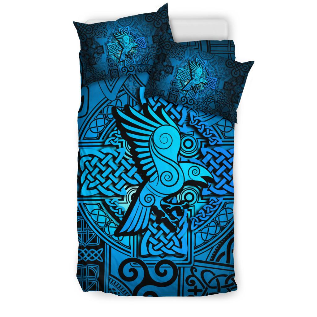 Viking Bedding Set Raven Odin Celtic Cyan