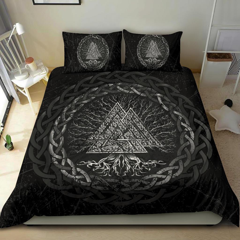 Viking Bedding Set Celtic And Valknut and Tree of Life Yggrdrasil Ver03