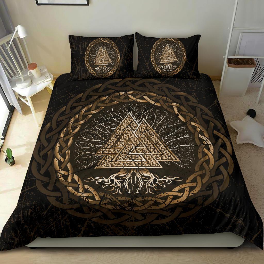 Viking Bedding Set Celtic And Valknut and Tree of Life Yggrdrasil Ver02