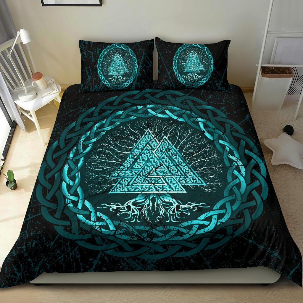 Viking Bedding Set Celtic And Valknut and Tree of Life Yggrdrasil Ver01