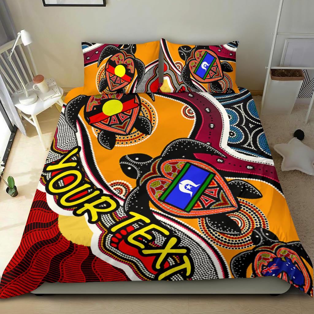 (Custom)  Aboriginal Bedding Set - Indigenous Dots Pattern With Turtle and NAIDOC Flags