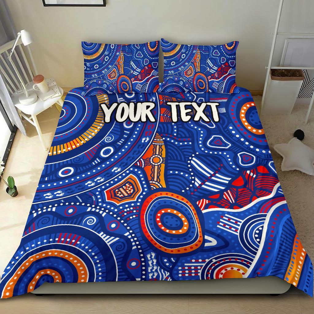 (Custom Text) Aboriginal Bedding Set - Indigenous Footprint Patterns Blue Color