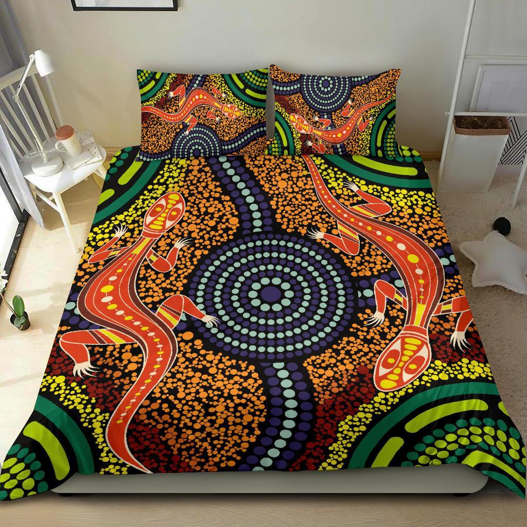 1st Australia Bedding Set - Aboriginal Two Lizards Dot Painting Circle