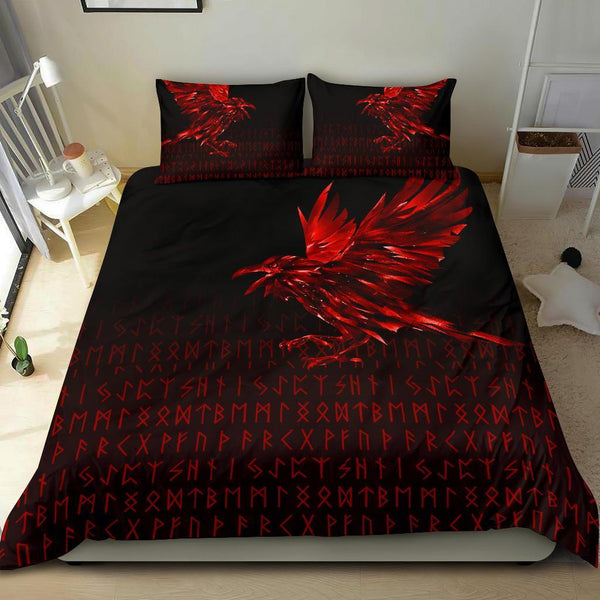 Viking Bedding Set The Raven Of Odin Rune Red