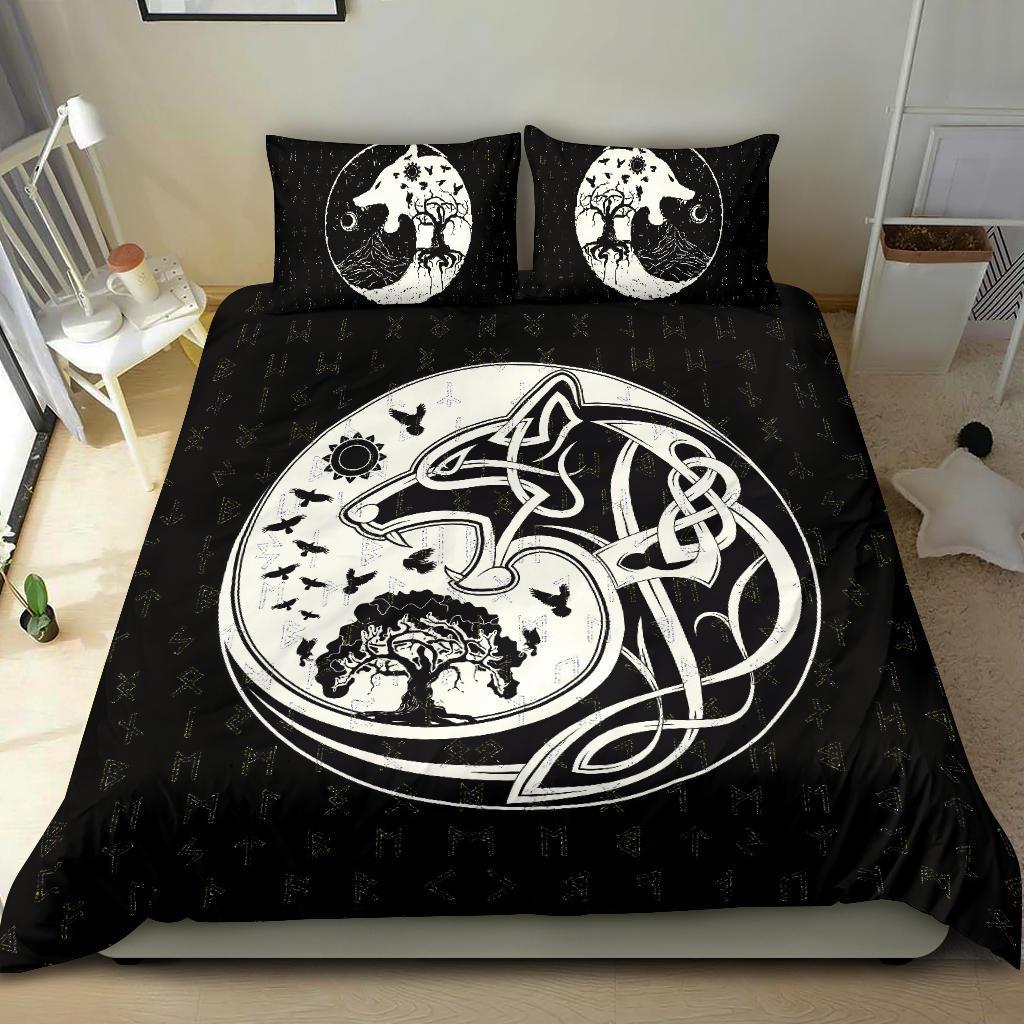 Viking Bedding Set Skoll And Hati Rune Tattoo