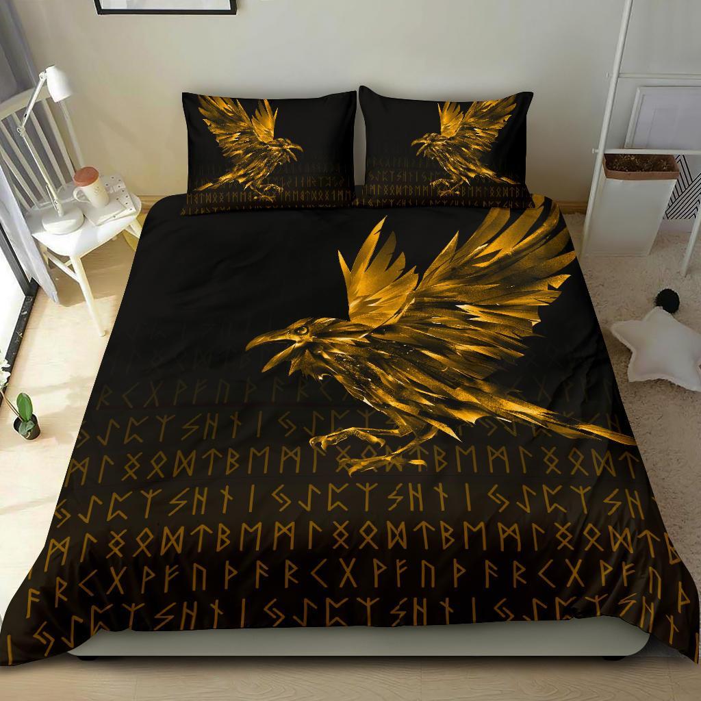 Viking Bedding Set The Raven Of Odin Rune Gold