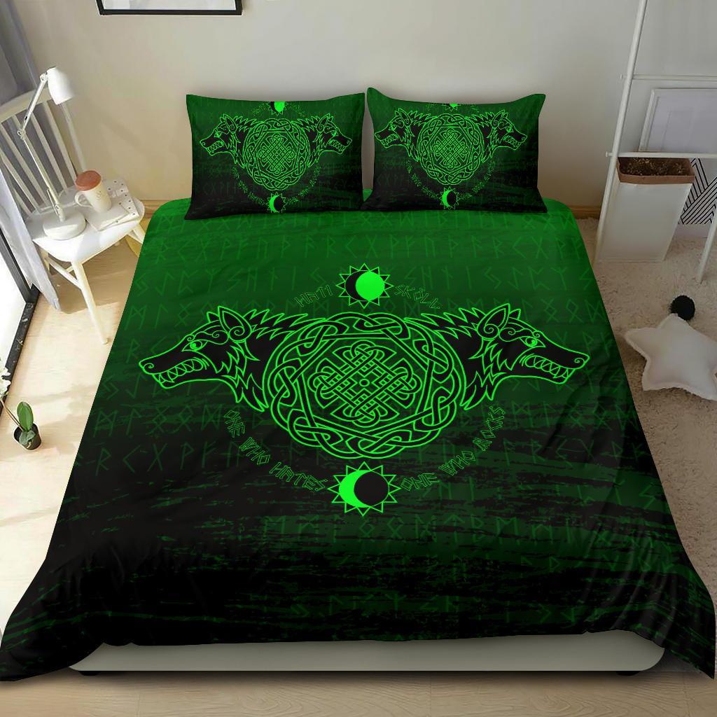 Viking Bedding Set Skoll And Hati Green