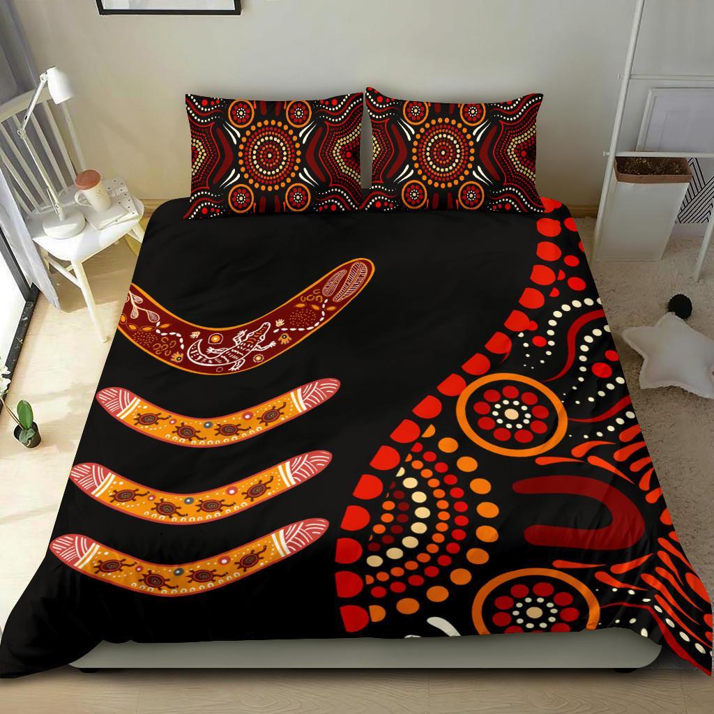Aboriginal Bedding Set - Aboriginal Boomerangs With Dot Painting Pattern