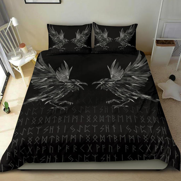 Viking Bedding Set Odin Huginn and Muninn Rune