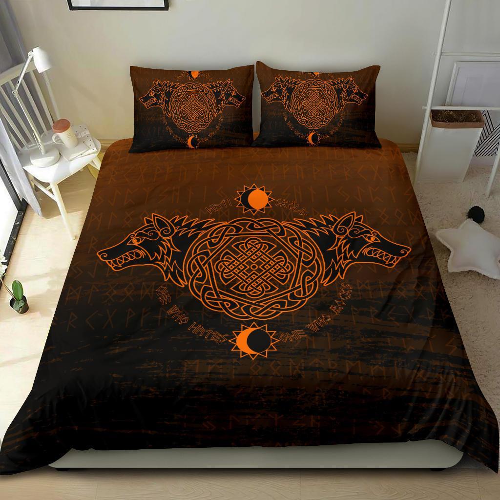 Viking Bedding Set Skoll And Hati Orange