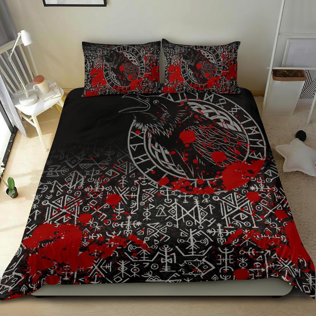 Viking Bedding Set Odin Raven Rune Futhark Blood