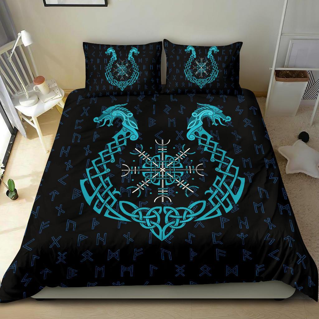 Viking Bedding Set Aegishjalmur Helm Of Awe Blue Edition