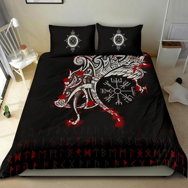 Viking Bedding Set Dragon and Vegvisir Blood Tattoo