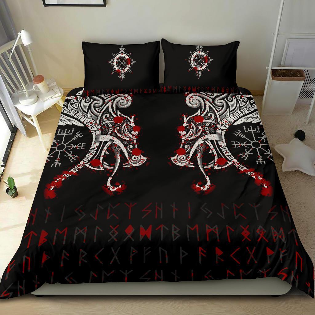 Viking Bedding Set Double Dragon Tattoo And Vegvisir Blood