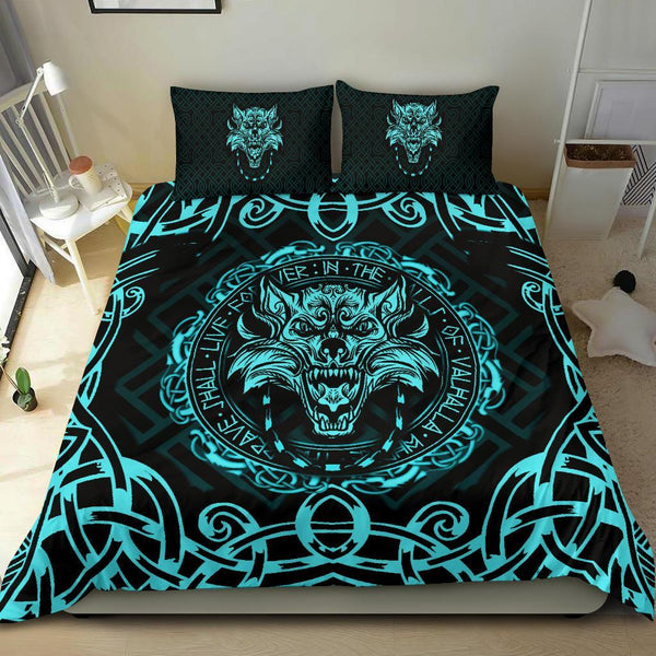 Viking Bedding Set Fenrir Viking Cyan 3D