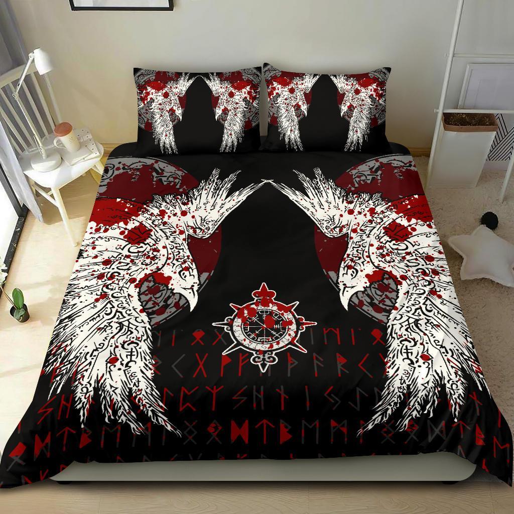 Viking Bedding Set Mystical Raven Tattoo Blood Style