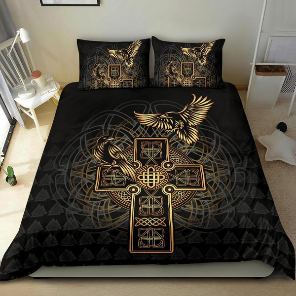 Viking Bedding Set Odin's Celtic Raven Tattoo