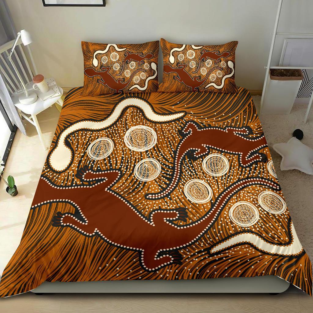 Aboriginal Bedding Set - Indigenous Brown Lizard and White Snake