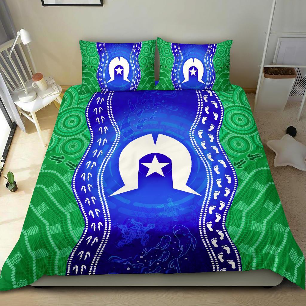 Torres Strait Islanders Bedding Set - Torres Symbol With Aboriginal Patterns