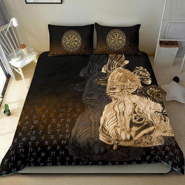 Viking Bedding Set Odin Raven Viking Gold