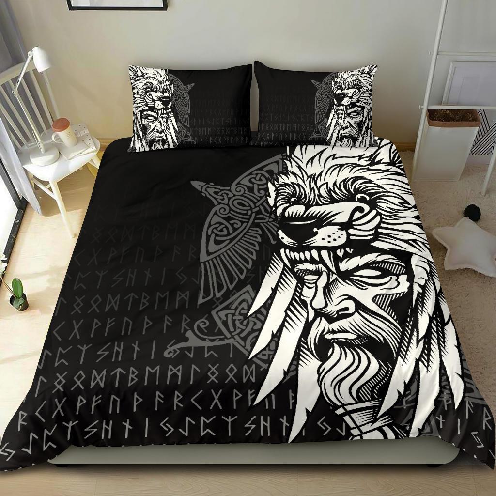 Viking Bedding Set Odin Raven and Fenrir on Hand