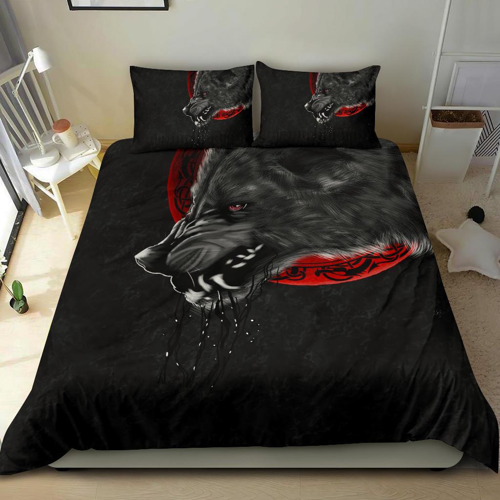 Viking Bedding Set Wolf And Blood Moon