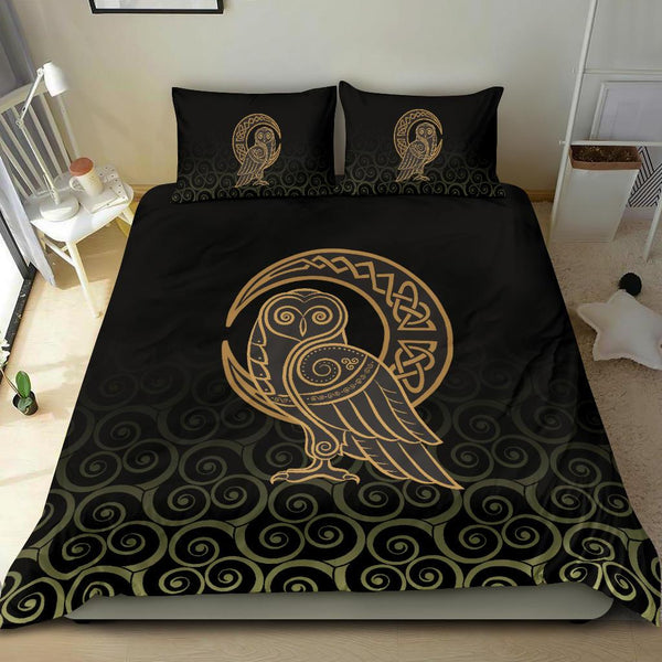 Viking Bedding Set Owl Celtic On Triskels Background