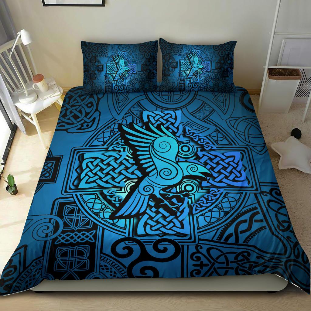 Viking Bedding Set Raven Odin Celtic Cyan