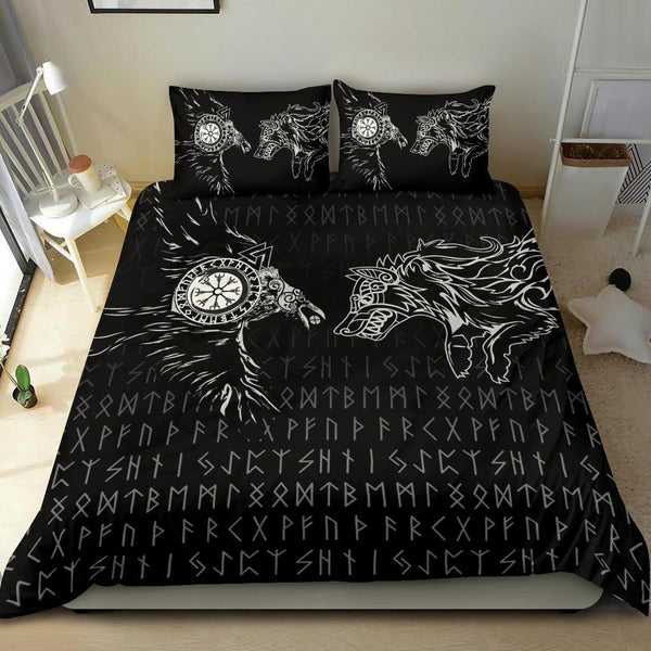 Viking Bedding Set Raven and Wolf Special Tattoo