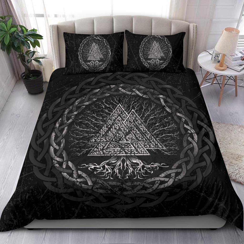 Viking Bedding Set Celtic And Valknut and Tree of Life Yggrdrasil Ver03