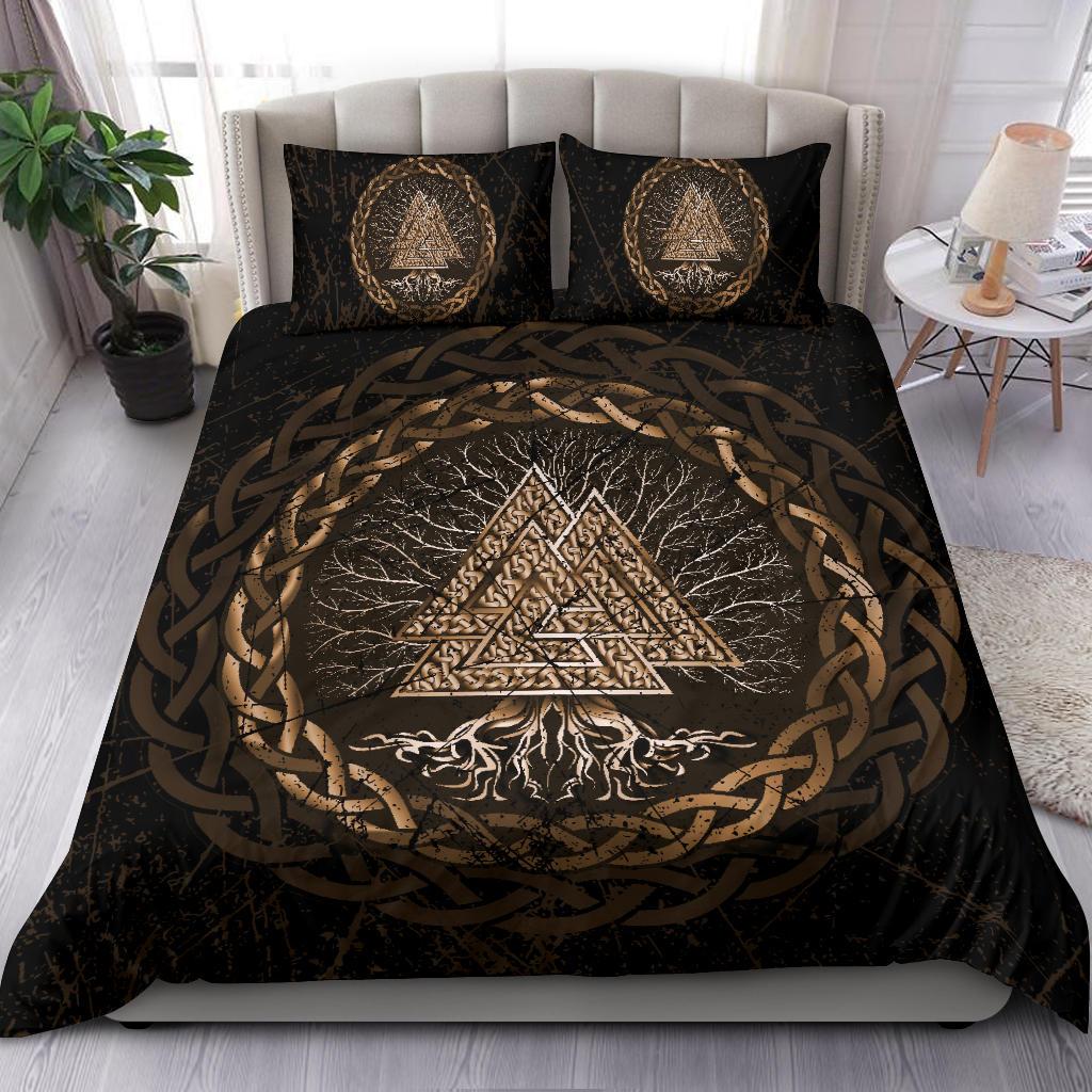 Viking Bedding Set Celtic And Valknut and Tree of Life Yggrdrasil Ver02