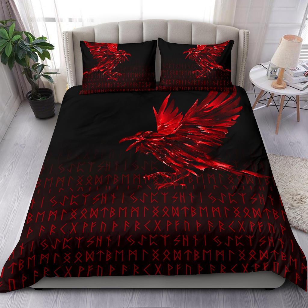 Viking Bedding Set The Raven Of Odin Rune Red