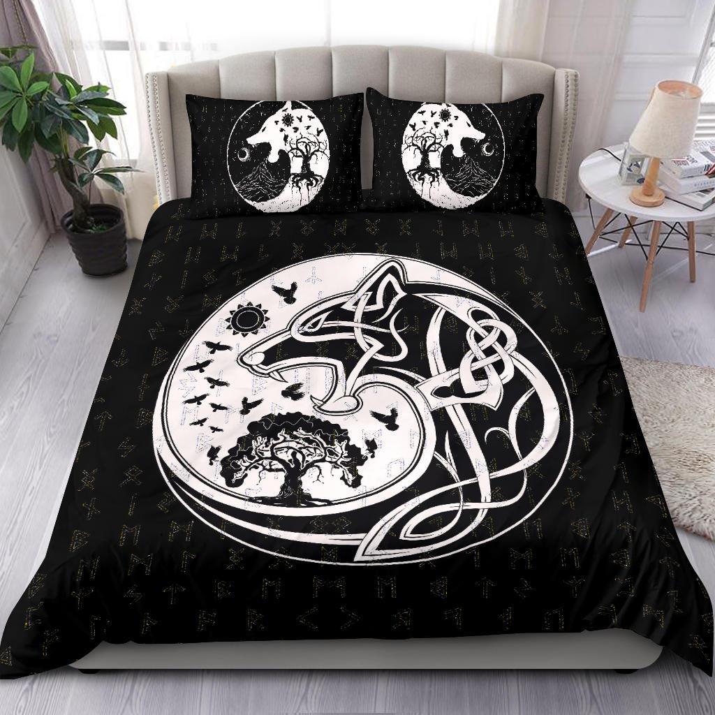 Viking Bedding Set Skoll And Hati Rune Tattoo