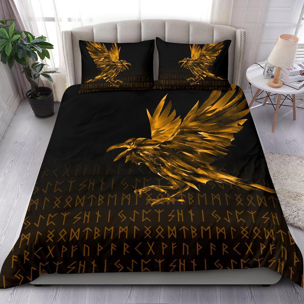 Viking Bedding Set The Raven Of Odin Rune Gold