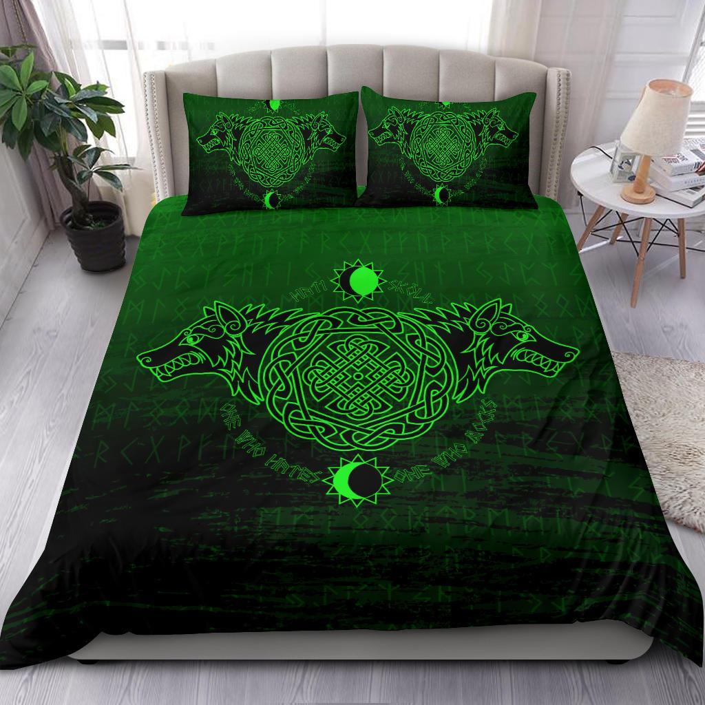 Viking Bedding Set Skoll And Hati Green