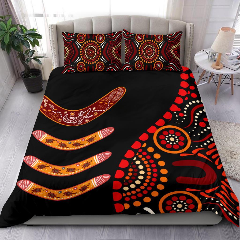 Aboriginal Bedding Set - Aboriginal Boomerangs With Dot Painting Pattern