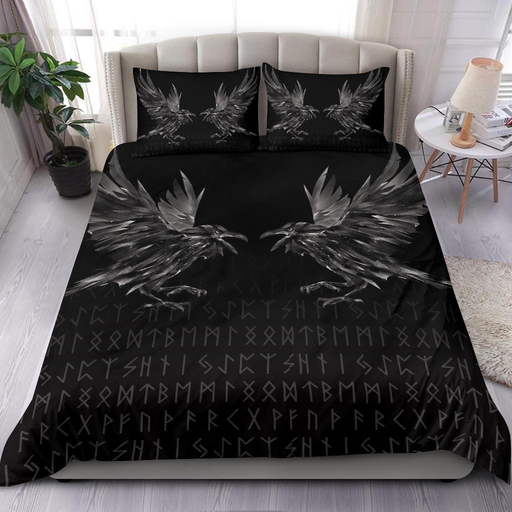 Viking Bedding Set Odin Huginn and Muninn Rune