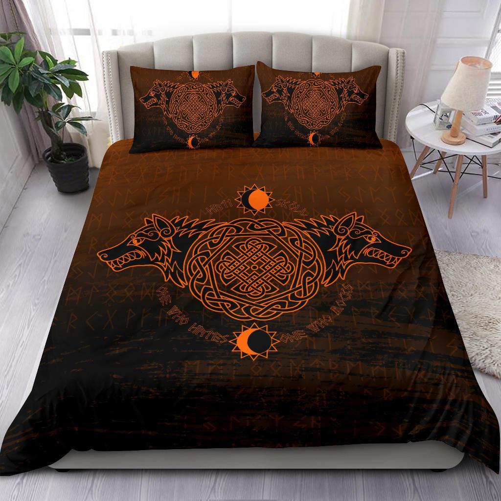 Viking Bedding Set Skoll And Hati Orange