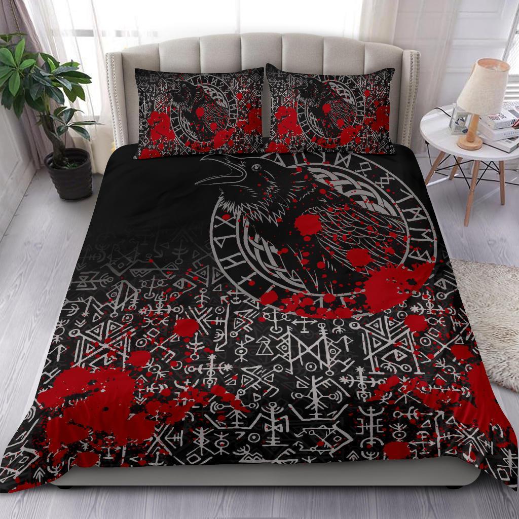 Viking Bedding Set Odin Raven Rune Futhark Blood